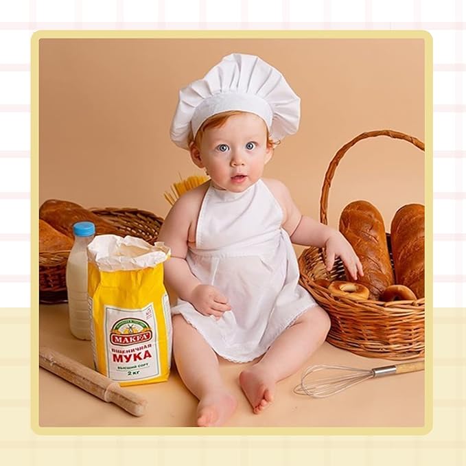 KHC-KHF Newborn Photography Prop Baby Chef Outfits Chef Hat Apron Set Infant Chef Costume Toddler Cosplay Costume Boy Girl