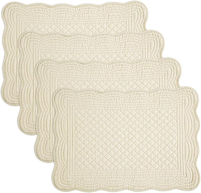 HOMBYS Quilted Placemats Set of 4 Washable-Rectangular Placemats for Kitchen Table-100% Cotton Fabric Rectangular Table Mats-Cotton, (Flax)