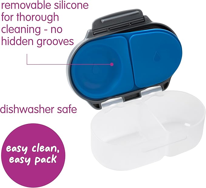 b.box Snack Box 2 Pack - Leak Proof Mini Bento Box for Kids & Toddlers, 2 Compartment Snack Containers for Kids, Dishwasher Safe, BPA Free, PFAS Free, Ages 4m+, 1 3/4 Cup Each (Ocean Blue + Slate)