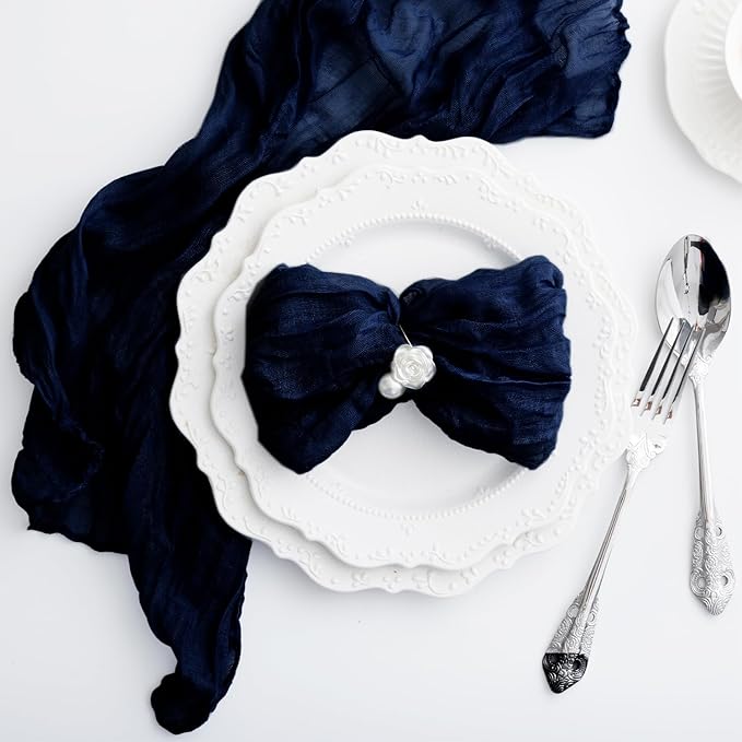 60 Pack Navy Blue Cheesecloth Napkins Washable Set of 60 Navy Blue Cloth Napkins 21x21 Inches Rustic Boho Cotton Gauze Dinner Table Napkins for Wedding Bridal Baby Shower Summer Party Table Decor