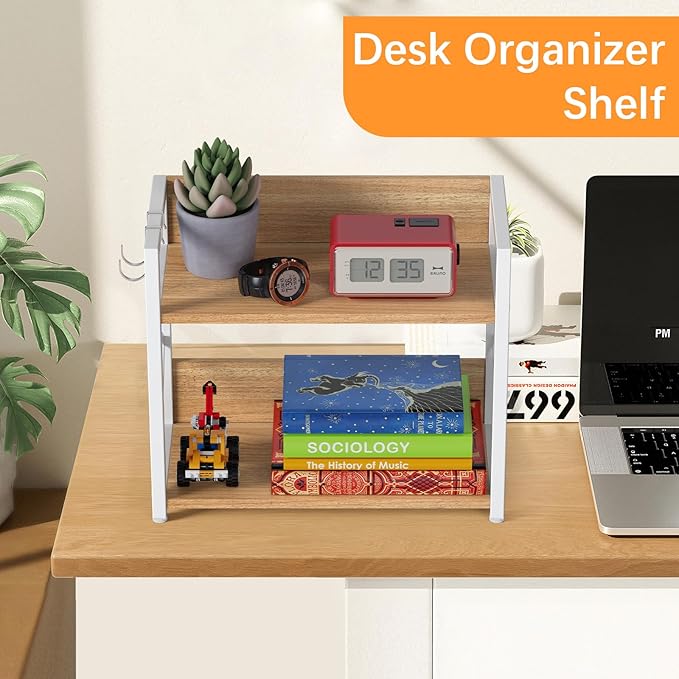 RUILALIFE Kitchen-Countertop-Organizer-Shelf, 2 Tier Coffee Bar Station Organizer for Counter,Wooden Spice Rack Shelf, Space Saving Desk Shelving Riser Unit, Coffee Bar Accessories (Maple, Large)