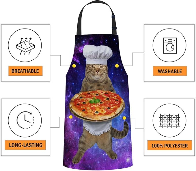 oFloral Funny Cat with a Big Pizza Bib Apron with Adjustable Neck for Men Women,Suitable for Home Kitchen Cooking Waitress Chef Grill Bistro Baking BBQ Apron