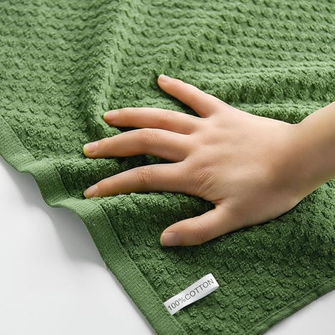 Artoid Mode Ring Spun Cotton Green Kitchen Dish Towels, 15x25 Inch Ultra Soft Absorbent Quick Drying Household Cleaning Tea Towels Bar Towels Set of 6