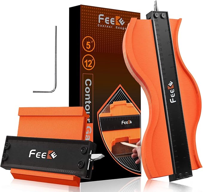 Feeke Contour Gauge (12+5 Inch) with Lock Profile Tool, Birthday Gifts for Men Dad Husband Him Super Contour Shape Duplicator Men Gifts Woodworking Tools Construction Outline Angle Measuring Tool