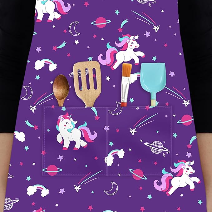 Kids Chef Hat and Apron, Adjustable Kids Aprons with Pocket Girls Boys Kitchen Toddler Aprons for Cooking Baking