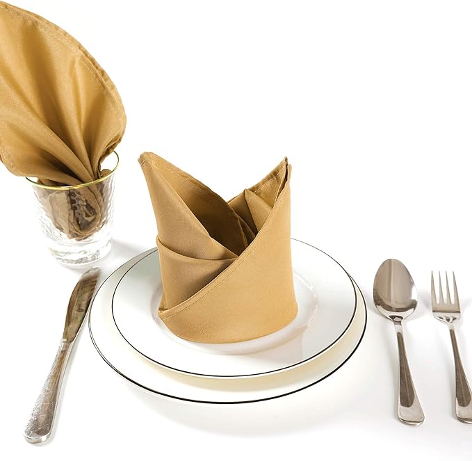 Cloth Napkins 20x20 inch Washable Polyester Dinner Napkins Soft Table Napkins for Wedding Party Dining Banquet(Gold,25PCS)