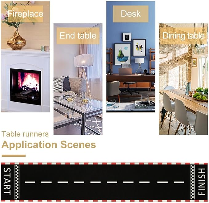 Racetrack Table Runner Racing Theme Art Printed Runner for Home Kitchen Birthday Party Dining Table Living Room Decor Fabric 1 Panel W13xL108in