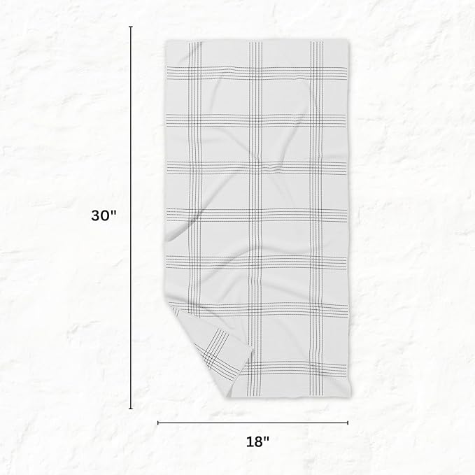 HALL & PERRY Kitchen Tea Towel, Ultra Soft, Quick Dry Microfiber Dish Cloths - 18"x30" Premium Quality Waffle Towel - Stripes and Plaid, White with Black Grid Stripes (1, Elle)