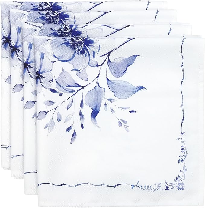 Spring Summer Watercolor Flower Napkins, 18×18 Inch Dinner Cloth Napkins Set of 4, Washable Cotton Soft Absorbent Square Table Top Decoration for Dining Kitchen Party Wedding