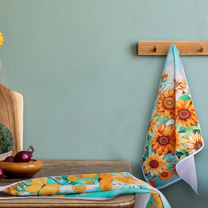 Bencailor 6 Pcs Sunflower Kitchen Towels Sunflower Absorbent Dish Towels Colorful Decorative Tea Watercloth for Summer Kitchen Cooking Home Cleaning, 16 x 24 Inches