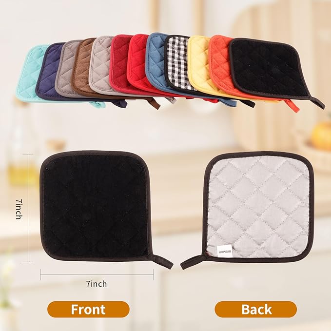 5 Pack Pot Holders for Kitchen Easy-Care Cotton Machine Washable hot Pads for Kitchen for Cooking and Baking Oven Black