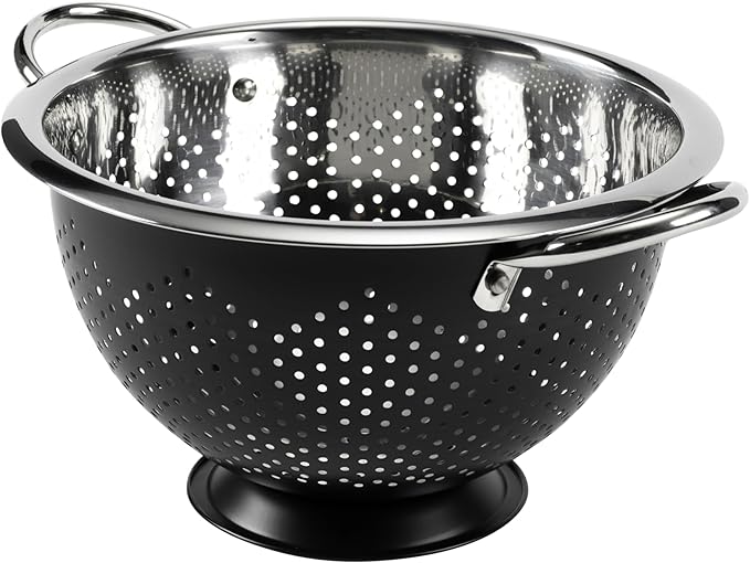 GoodCook Gourmet Colander, 5qt capacity, Stainless Steel with Handles and Elevated Pedestal Foot, Bold Black