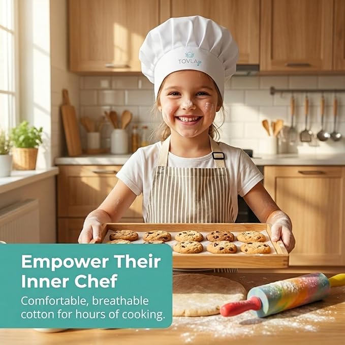 TOVLA JR. Apron Gift Set for Kids with Pocket for Boys and Girls, Comfortable Cotton Canvas for Baking and cooking