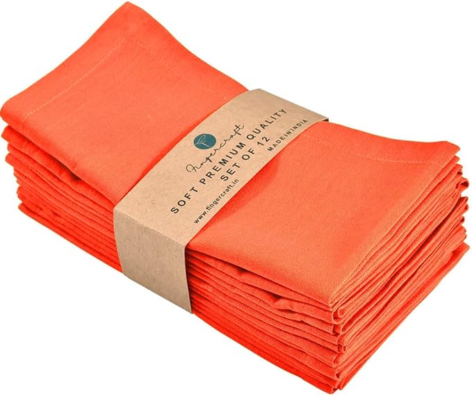 Fingercraft Dinner Cloth Napkins in Cotton Linen Blend Fabric 12 Pack, Premium Quality, Mitered Corners for Every Day Use Napkins are Pre Shrunk and Good Absorbency Easter Special Color Orange