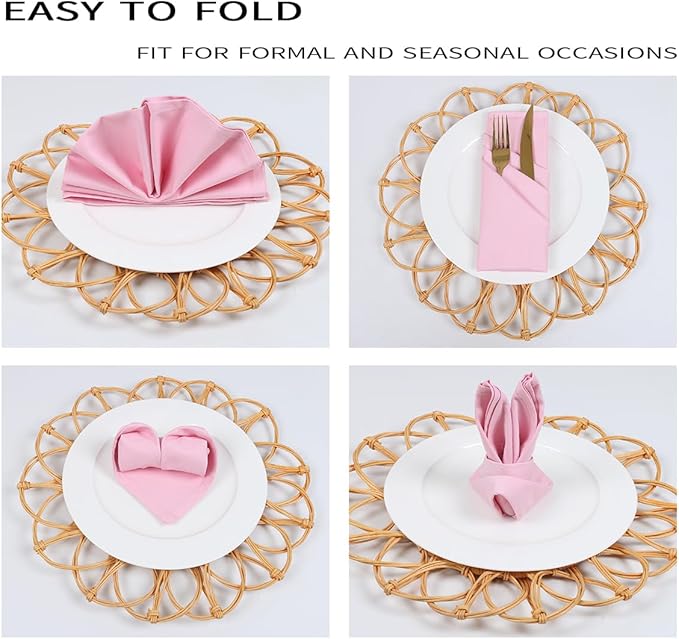 Blush Pink Cloth Napkins Set of 12,18 x18 inch,100% Cotton Valentine Napkins for Dinner,Cute Table Decor, Soft Comfortable and Reusable(Pink)