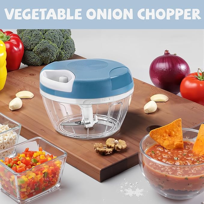 Manual Food Chopper: Hand Pull String Vegetable Chopper for Onion, Garlic, Pepper, Nuts, Tomato, etc.,500ml.