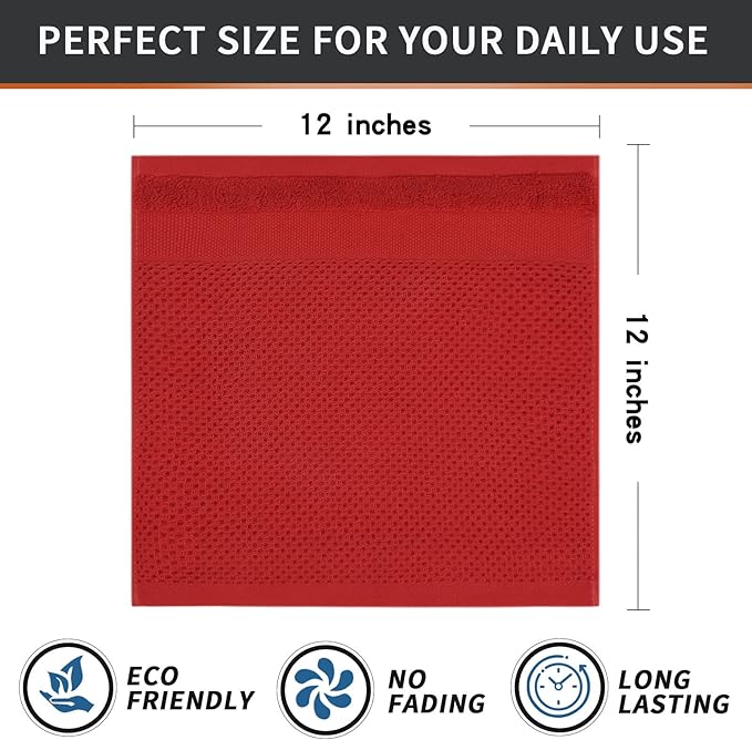Homaxy 100% Cotton Dish Cloths, 8 Pack - 12 x 12 Inches, Waffle Weave Super Soft and Absorbent Dish Towels Quick Drying Dishcloths, Red