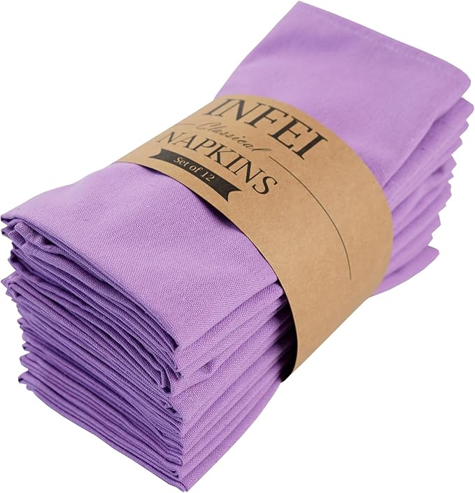 Solid Color Cotton Blended Dinner Cloth Napkins - Set of 12 (17 x 17 inches) - for Wedding Parties Events & Home Use (Lavender)