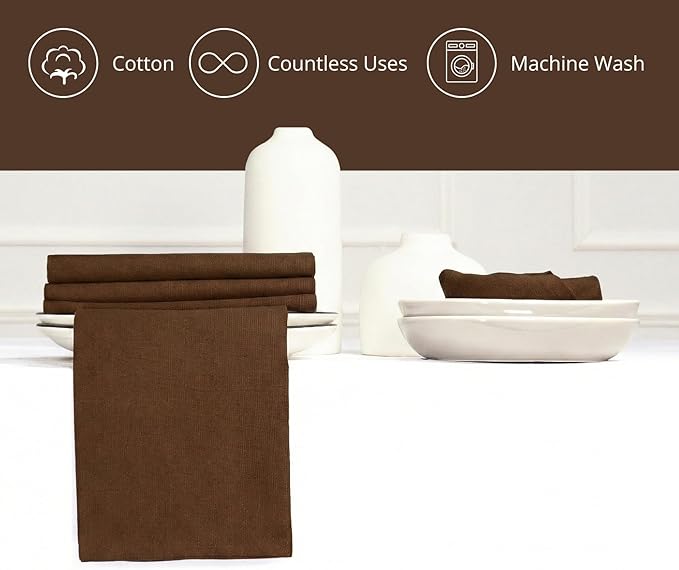 PurpleEssences Set of 12 Cloth Dinner Napkins 100% Cotton 18x18 Inch - Soft Durable Washable - Ideal for Farmhouse Party Spring Easter Summer - Perfect Everyday Use Table Linen - Nut Brown