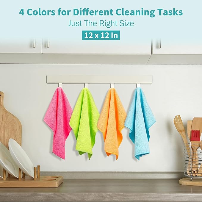 Microfiber Cleaning Cloth, 100 Pack Cleaning Rags, 12" x 12" Shop Towels, Lint Free Reusable All Purpose Microfiber Towels for Cars Kitchen House Office Automotive