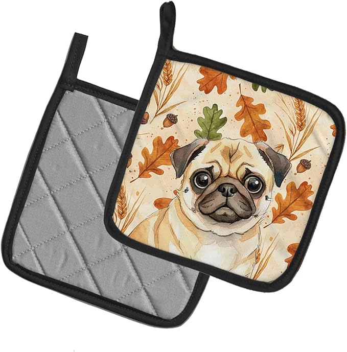 Caroline's Treasures Fawn Pug Heirloom Fall Pair of Pot Holders Pair 7.5x7.5 Quilted Insulated Hot Pads Decorative Kitchen Gift Made in USA