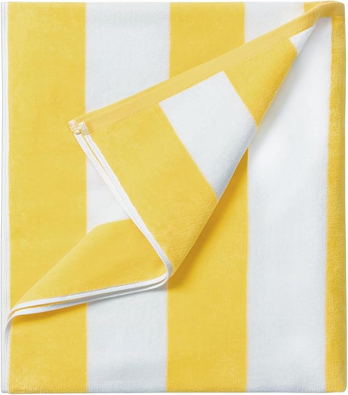 LULUHOME Large Oversized Beach Towel - Big Cotton 36 x 70 Inch Striped Pool Towel, Large Cabana Soft Swimming Towel for Adult Men Women,Yellow