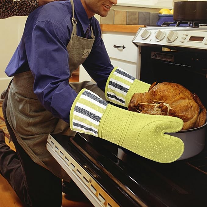 RED LMLDETA Heat Resistant 550 Degree Oven mitt, Silicone Oven Hot Mitts - 1 Pair, Extra Long Professional Baking Oven Gloves - Food Safe,Pot Holders Cooking,Grilling,Kitchen (Vanilla)