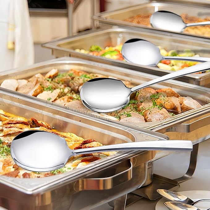 Large Serving Spoons Set Stainless Steel 12 Inch Serving Utensils for Buffet Catering Dishwasher Safe(2-pieces, Silver)