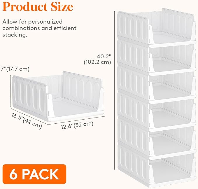 Lifewit 6 Pack Stackable Closet Organizers and Storage Basket for Clothes, Plastic Sweater Storage Bins for Wardrobe, Multifunctional Pants Organizer for RV, Pantry, Kitchen, Dorm, 32 cm/12.6 inch(L)