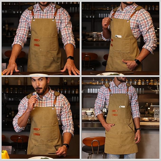 Chef Apron-Cross Back Apron for Men Women with Adjustable Straps and Large Pockets,Canvas