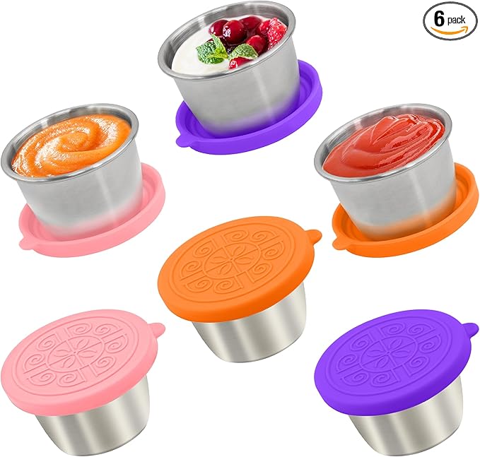Qukaka 6x2.7 Oz Salad Dressing Container to Go,Handy Leakproof Stainless Steel Meal Prep Containers Reusable,Sauce Containers for Lunch Box, Picnics, Travel, Office and Kitchen Storage