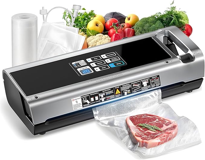 Food Vacuum Sealer Machine, 95KPa Powerful Food Saver with Dry/Moist/External Vacuum Modes, Built-in Cutter & Bag Storage, Single/Double Sealing, 1 Bag & 15 Pre-cut Bags