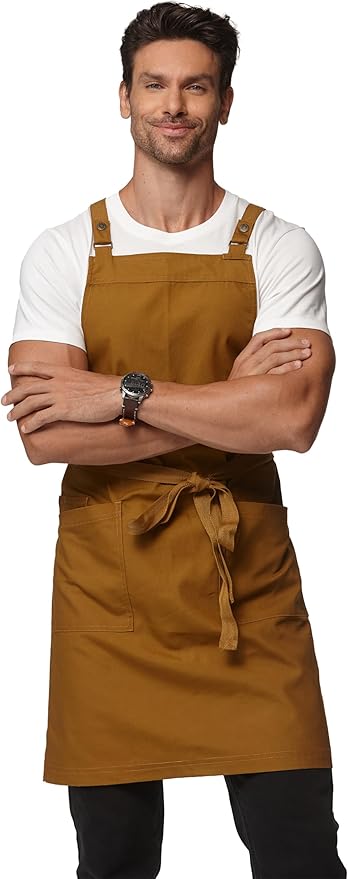 Unisex Kitchen Apron, Cross Strap Apron with 2 Pockets, Durable Waterproof Professional Apron