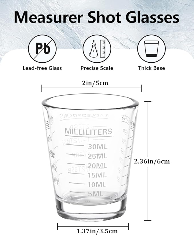 SAIAOKJ Shot Glasses Measuring Cup Set 2PACK Espresso Shot Glasses Liquid Heavy Glass 26-Incremental Measurement 1 OZ, 2 TBS, 6 TSP, 30 ML Kitchen Tools (White)