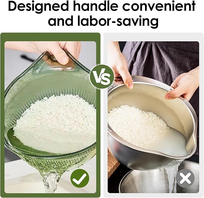 2-In-1 Rice Strainer,Large Rice Washer Beans Washer Strainers And Colanders - Washing Bowl for Fruit Washing Bowl With Strainer,Rice Washing Bowl Multifunctional Drain Basket (Green)
