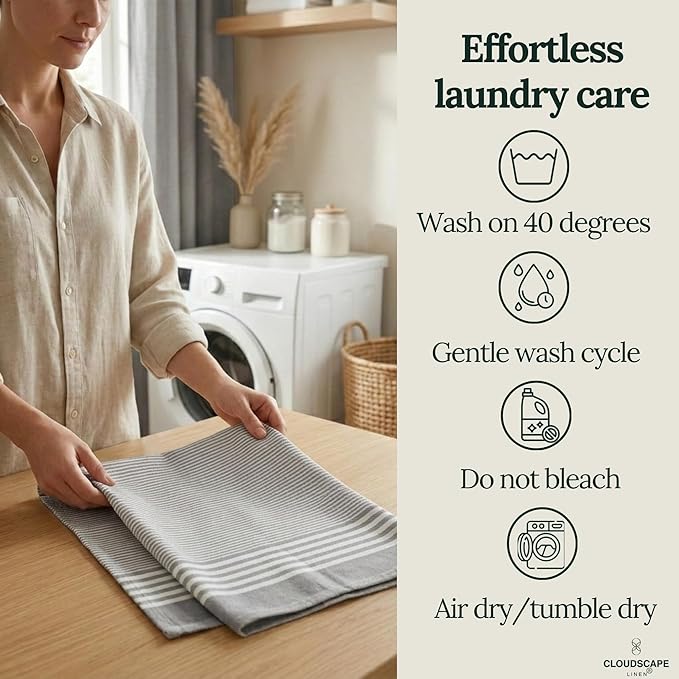 CLOUDSCAPE Kitchen Towels Set of 6 : Cotton-Blended Dish Cloths, Waffle Weave Quick-Drying Dish Towels for Kitchen Essentials, Highly Absorbent, Durable 18”x28” Hand Towels with Hanging Loop - Grey