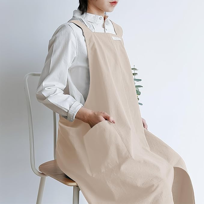 HANEE Cotton Aprons for Women and Men | Cross-Back Apron with Pockets