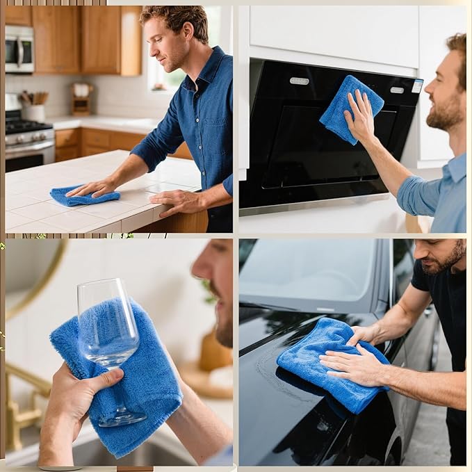 8 Pcs Highly Absorbent Microfiber Cleaning Cloth, 15.75"x15.75" Large Washable Reusable Microfiber Towel for House Floor Kitchen Car Window, Lint and Streak Free