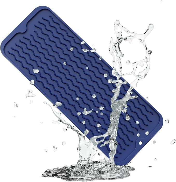 ZLR Silicone Sponge Holder & Sink Caddy Tray (6" x 17") - Narrow Dish Drying Mat for Kitchen Counter - Waterproof Soap Dispenser Organizer, Non-Slip Bathroom Vanity Tray (Midnight Blue)