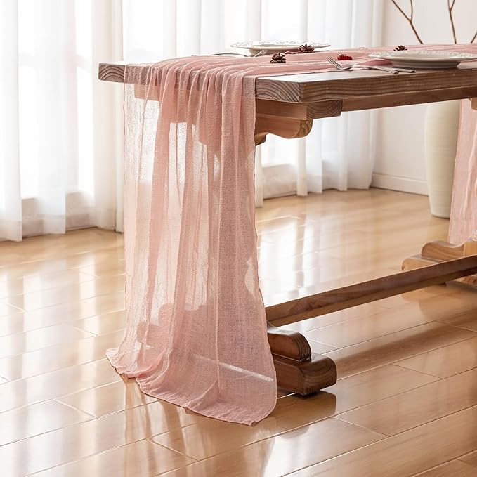 Keketoarrange 6pcs Pink Table Runner Cheese Cloth Rustic Gauze Cheesecloth Table Runner 120 Inch 10 FT for Wedding Baby Bridal Shower Sheer Boho Spring Easter Home Tea Party Decorations