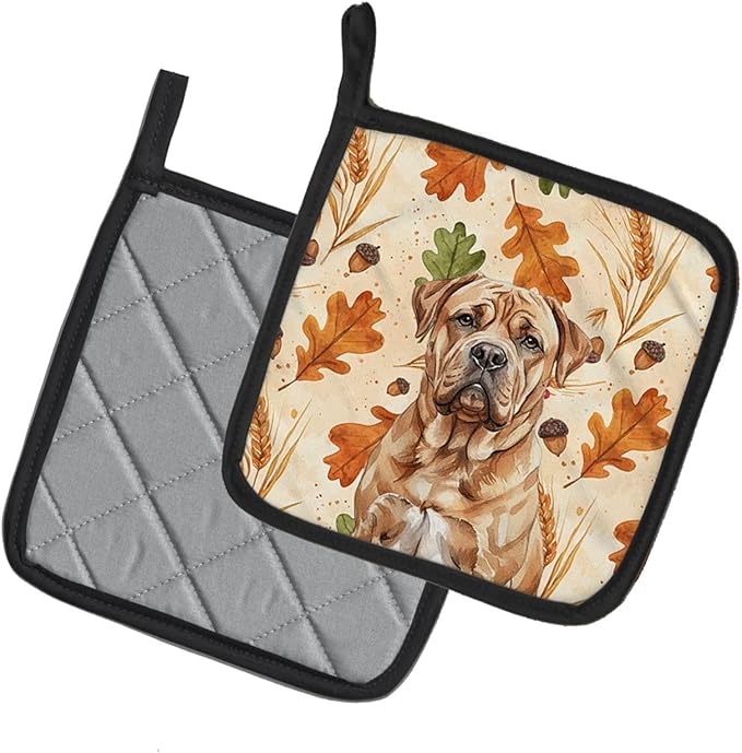 Caroline's Treasures Dogue de Bordeaux Heirloom Fall Pair of Pot Holders Pair 7.5x7.5 Quilted Insulated Hot Pads Decorative Kitchen Gift Made in USA