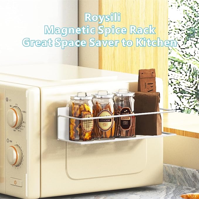Magnetic Spice Rack for Refrigerator Magnetic Fridge Shelf for Kitchen Spice Organizer Magnetic Shelf for Fridge Space Saving White 2 Pack