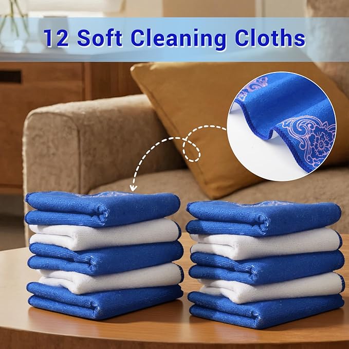 YUA Microfiber Cleaning Cloth 12 Pack,Microfiber Towels Cleaning,Microfiber Towels for Cars,Absorbent Dish Washing Cloth,Reusable Cleaning Cloths Lint Free (Blue Corner Flower)