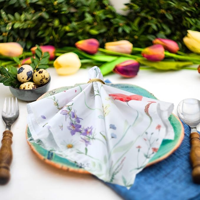 12 Pcs Spring Cloth Napkins Floral 20'' x 20'' Washable Dinner Tea Party Napkins for Kitchen Party Wedding Restaurant Indoor Outdoor Botanical Fresh Spring Summer