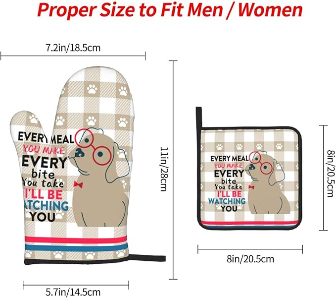 Funny Dog Oven Mitts and Pot Holders Sets of 3 Heat Resistant Hot Pads Cute Oven Gloves for Cooking Grilling Baking Kitchen Decor, Kitchen Gifts for Cooks Baker Cooking Lover Women