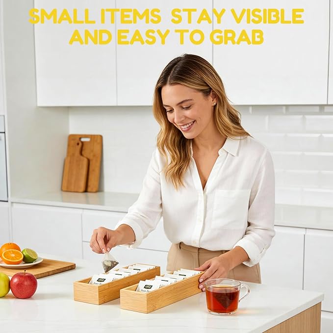 lilLittle Bamboo Drawer Organizer, 3 Pcs Kitchen Drawer Organizer Set, Multi Purpose Utensil Drawer Organizer, Silverware Organizer for Kitchen, Bathroom, Office, Junk Drawers