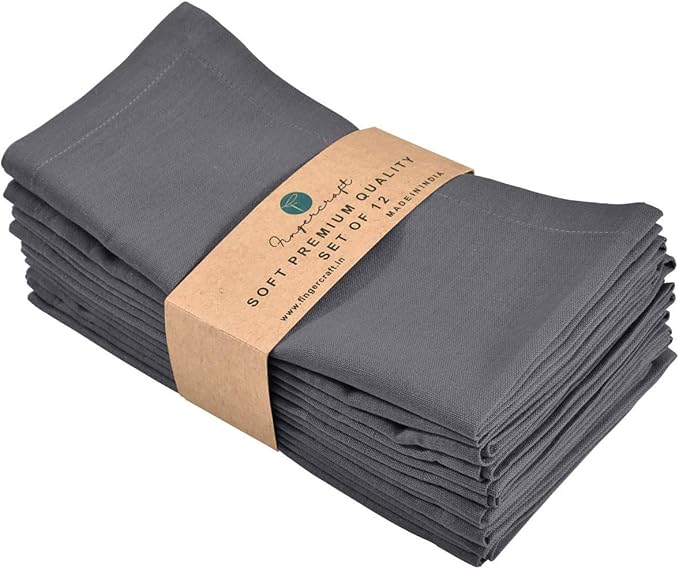FINGERCRAFT Dinner Cloth Napkin Cotton Linen Blend 12 Pack Natural Premium Quality Mitred Corner for Every Day Use Pre Shrunk and Good Absorbency 18x18 in Easter Color Charcoal