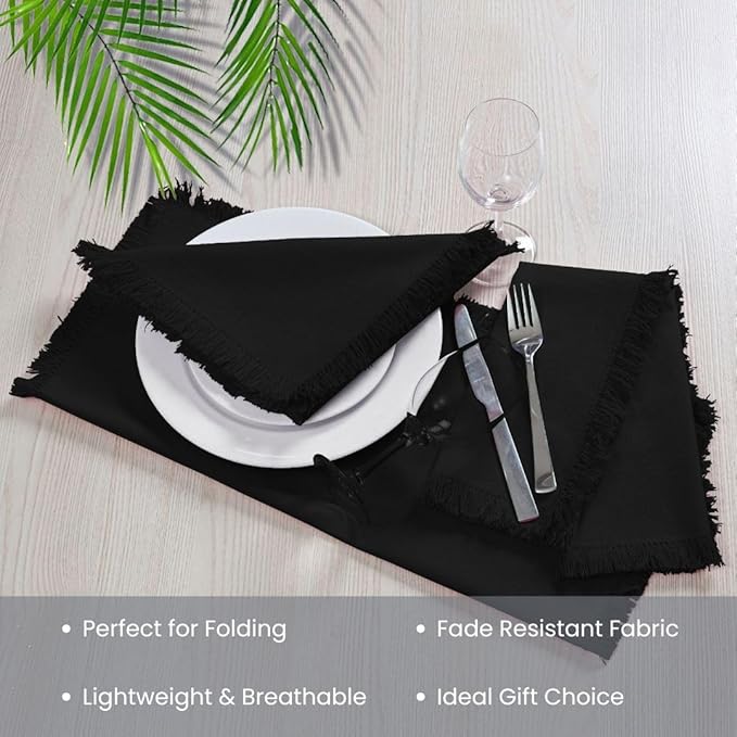 Cloth Dinner Napkins 100% Cotton Set of 6 - Soft Durable Reusable Napkins - Perfect for Dining Weddings Parties Holidays Christmas and Everyday Use - Large 20x20 Inch Cloth Napkins Black