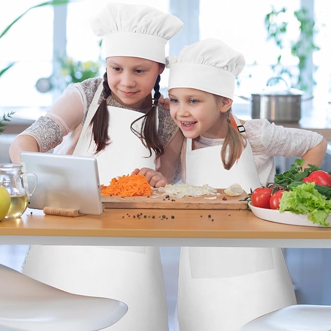 Kids Apron and Chef Hat Set Children Apron Adjustable with 2 Pockets Children Chef Painting for Cooking Baking