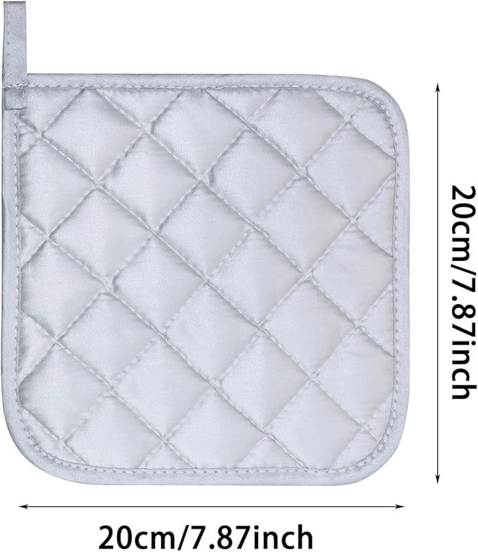 ONLYKXY 2pcs Cotton Heat Resistant Pads Basic Square Pot Holder 20cm/7.87inch Multipurpose Quilted Liner Little Trivet Cloth Potholders for Hot Cold Kitchen Baking Cooking Oven (Silver)